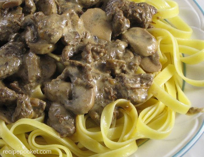Beef stroganoff with stew meat.