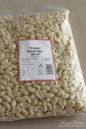 A bag of blanched and peeled peanuts.