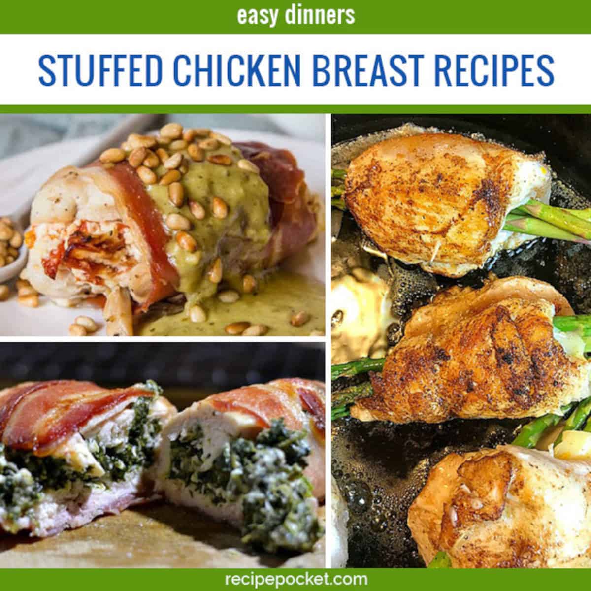Image for recipe round up on stuffed chicken breast recipes.