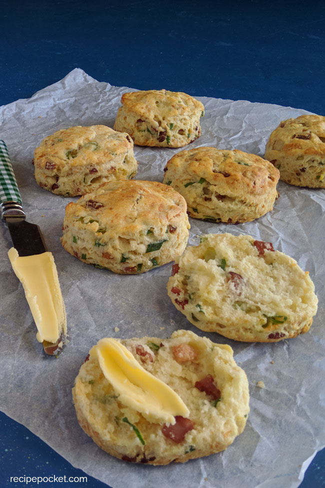 Cheese bacon scones with butter.
