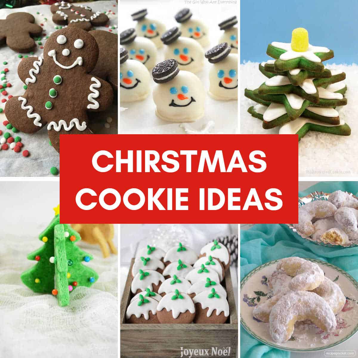 A collage showing different cookie ideas for Christmas.