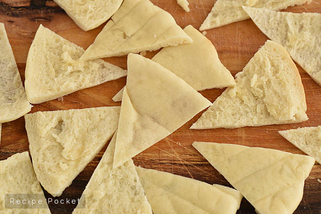 homemade pita bread cut into triangles to make pita chips