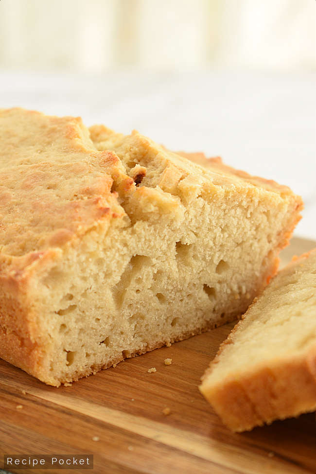 Close up view of a loaf of beer bread.