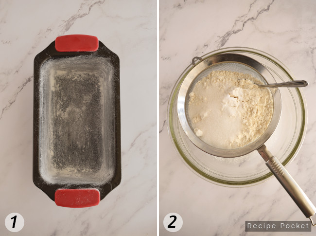 Image showing steps 1 & 2 for the easy beer bread recipe.