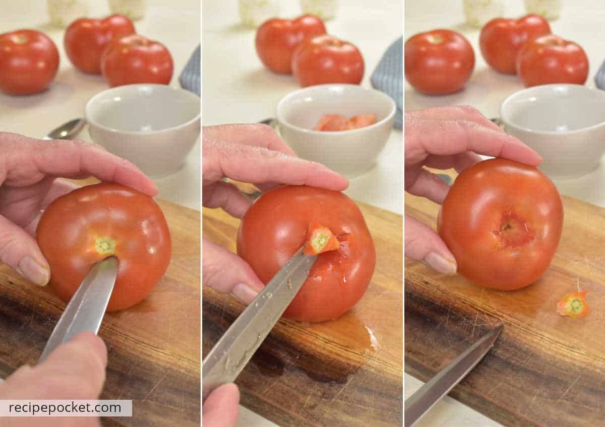 Image showing how to core a tomato.