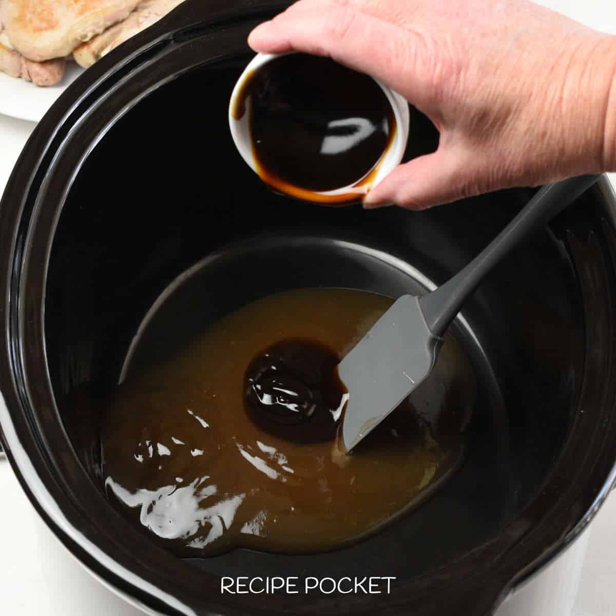 Sauce in a slow cooker.