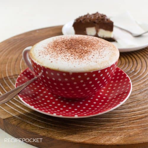 A homemade cappuccino made with instant coffee.