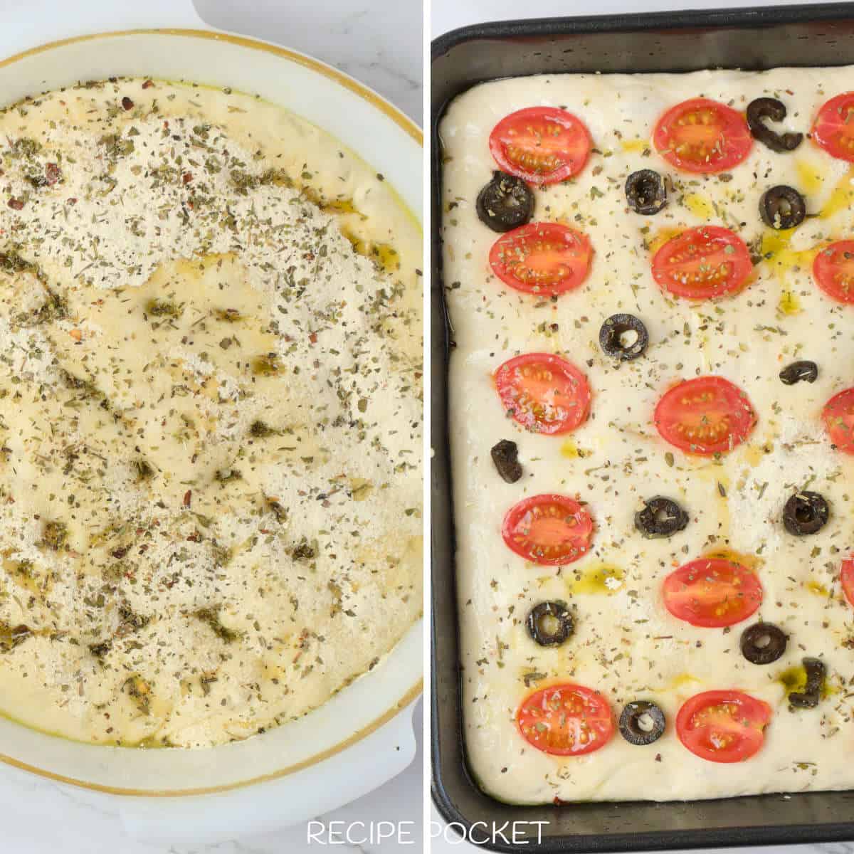 Image showing toppings of focaccia dough before baking.