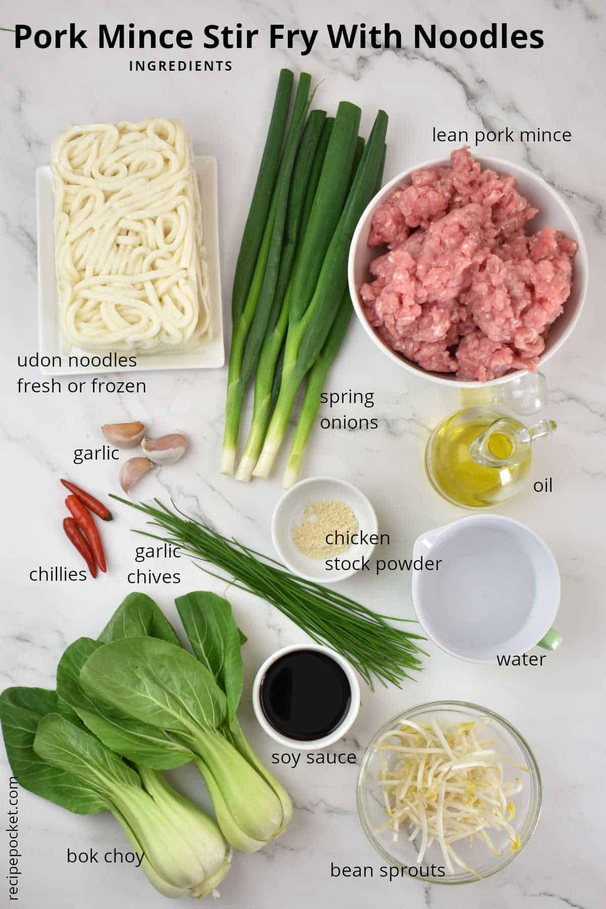 Image showing the ingredients need to make pork mince stir fry.