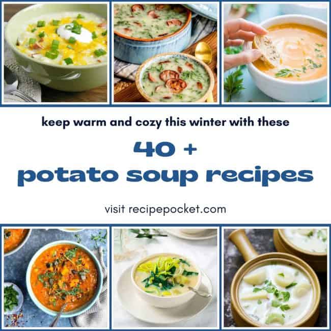 Feature image for blog post on potato soup recipes.