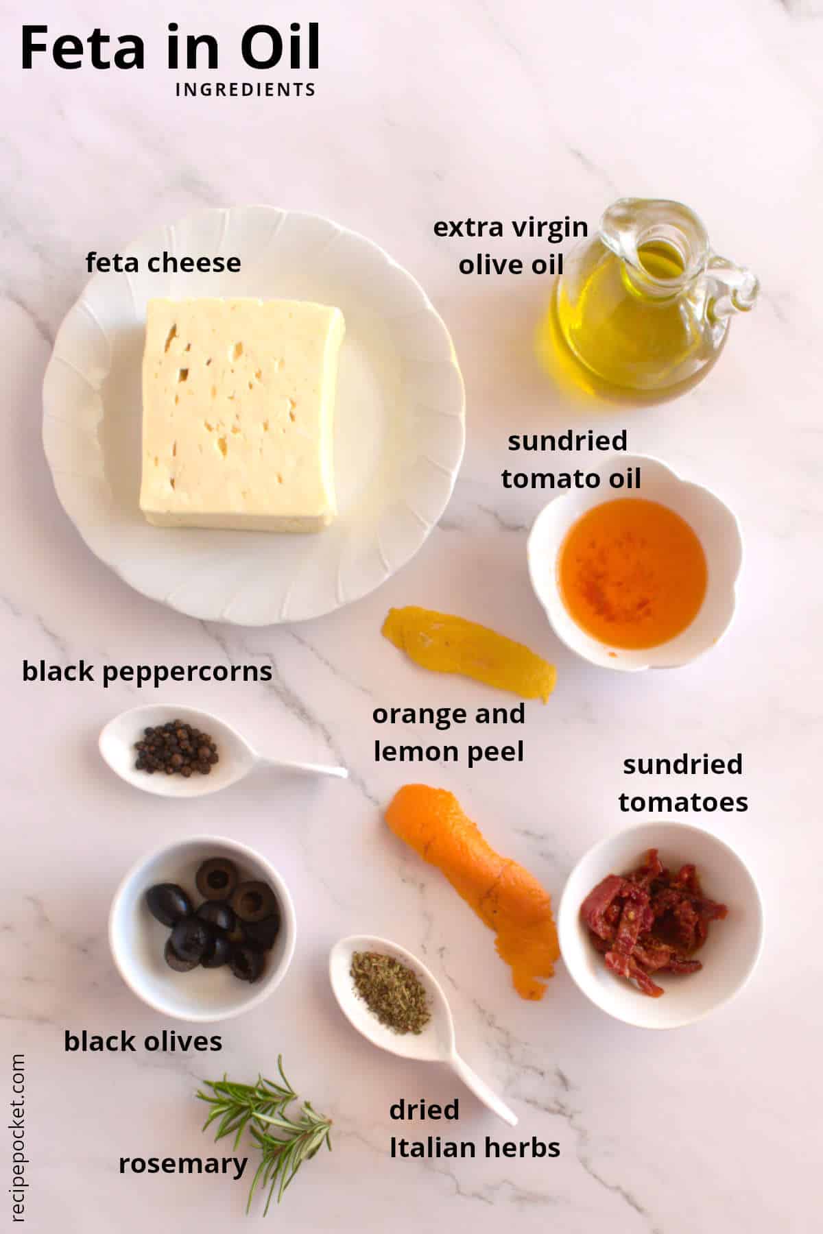 Ingredients for making feta in oil.