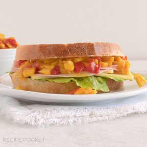 Canned corn relish in a sandwich.