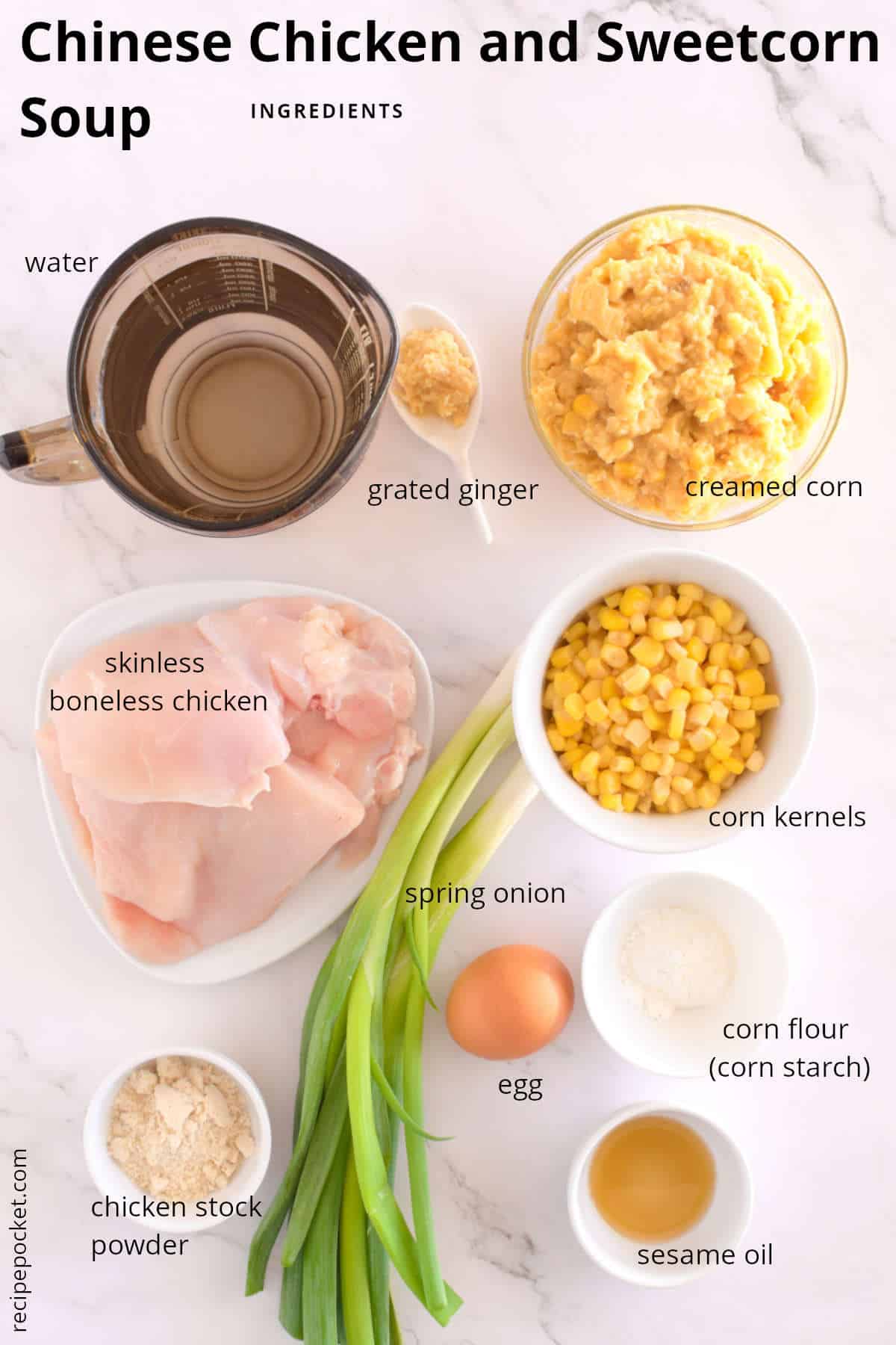 Image showing ingredients for Chinese chicken and sweetcorn soup - slow cooker recipe.