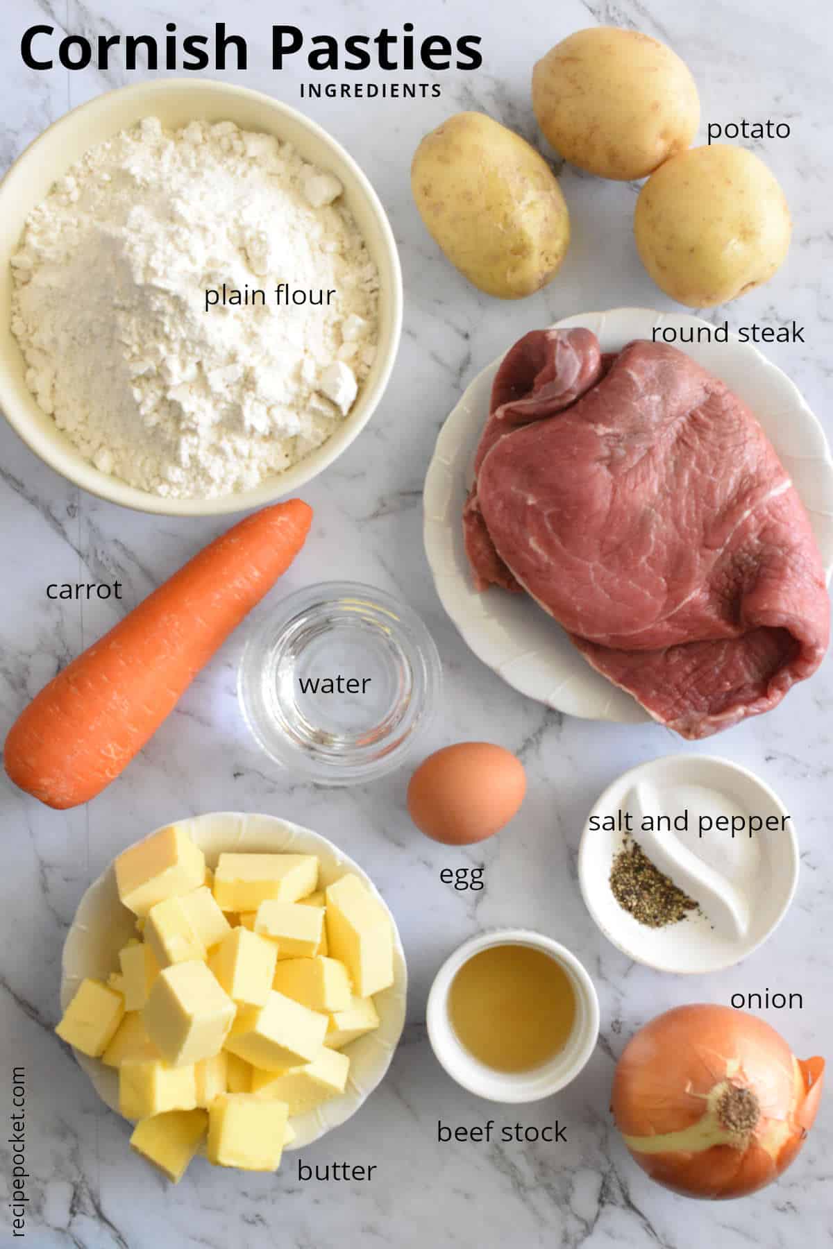 Image of the ingredients used in this Cornish pasties recipe.