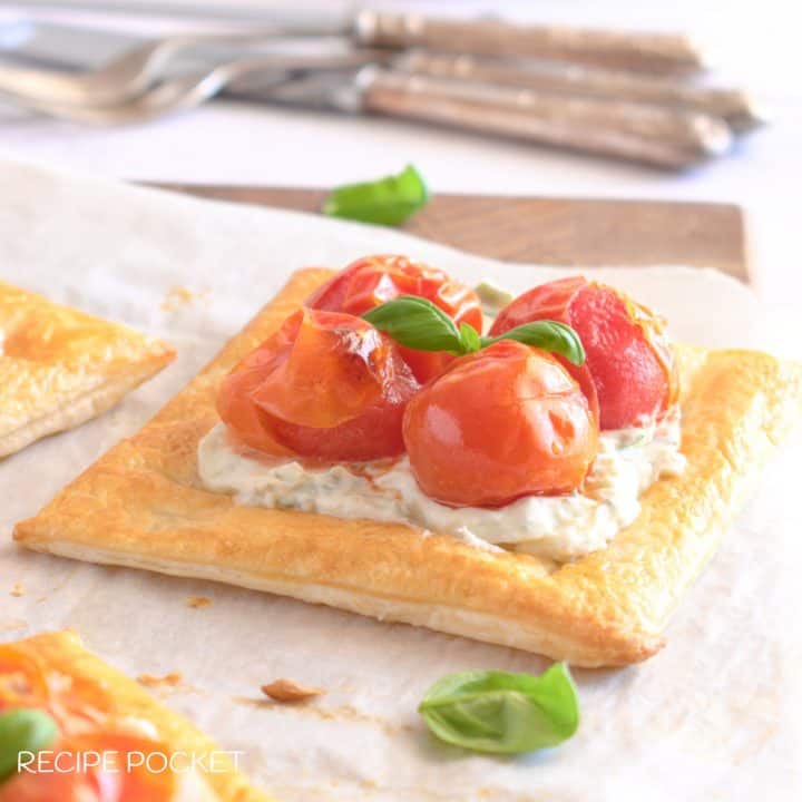 Cherry tomato puff pastry tartlet