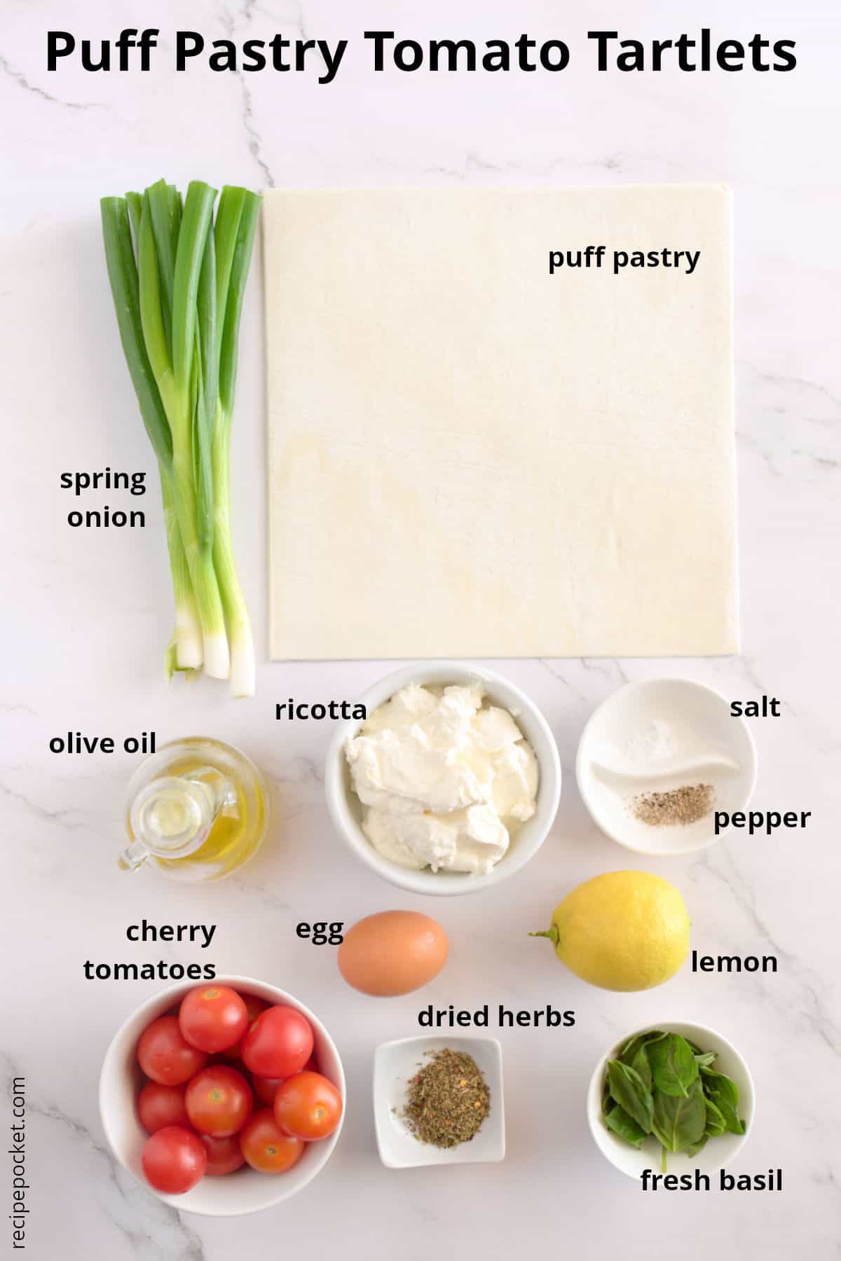 Image of ingredients for puff pastry tartlets.