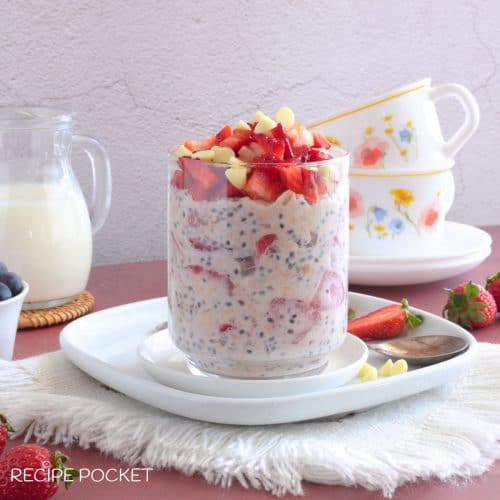 Breakfast table setting with overnight oats.