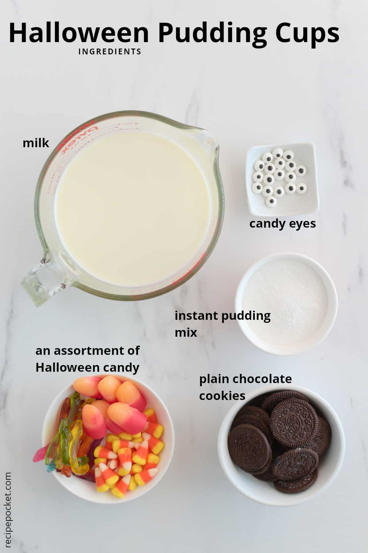 Image of ingredients needed to make Halloween pudding cups.