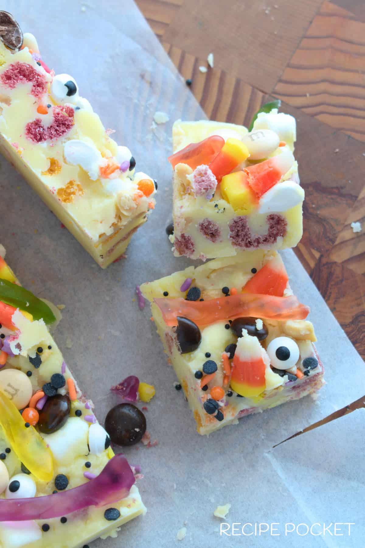 Pieces of white chocolate Halloween rocky road.