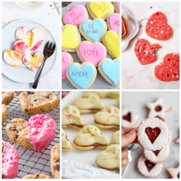 Feature image for blog post on heart shaped cookies. It shows pictures of different love hear cookies.