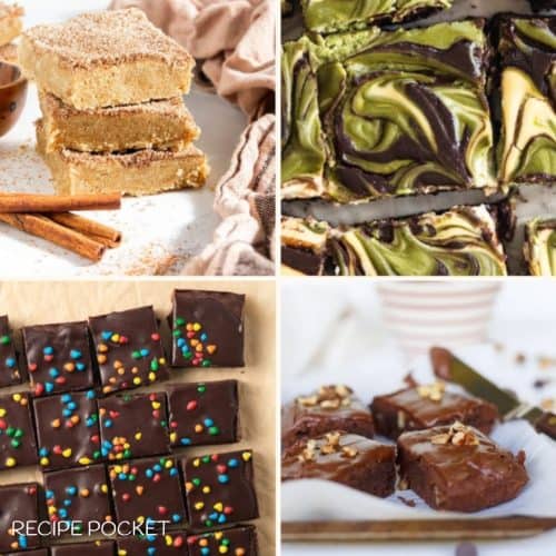 Image collage showing different blondie and brownie recipes.