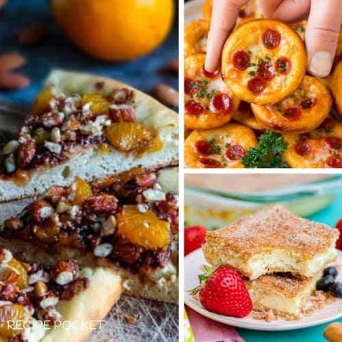 Image collage of sweet and savory crescent roll recipes.